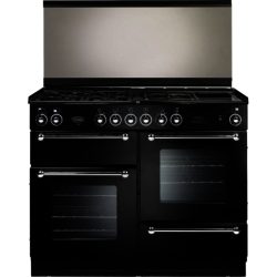 Rangemaster 110cm All Natural Gas with FSD Hob 73750 Range Cooker in Black with Chrome trim and Port hole doors
